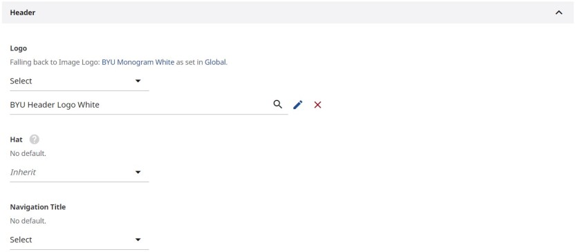 The Header settings in sites and settings.