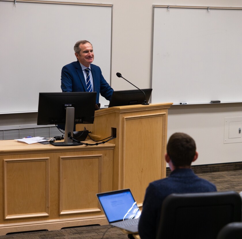 French Senator Stéphane Demilly smiling at BYU students.