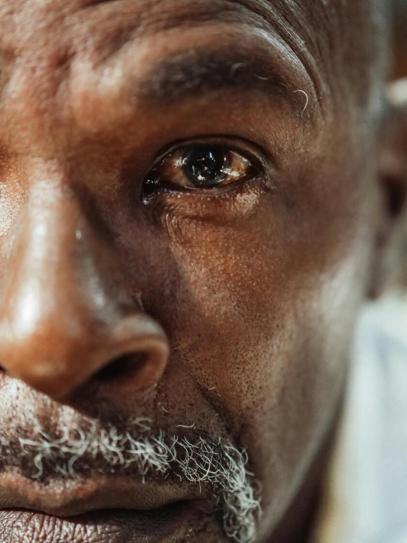 close up of a man's sad face