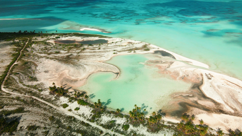 A drone shot of a beach in Kirimati, where the water park will be built
