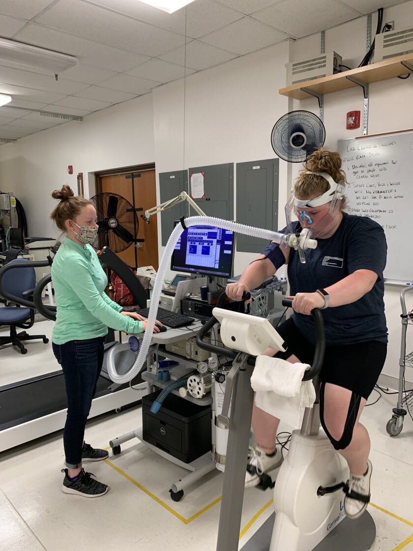 Jessica Collins running a bike test on a subject