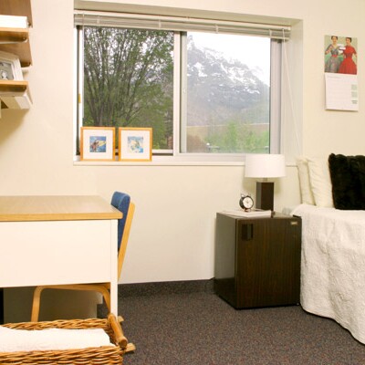 Private bedroom at Helaman Halls with desk