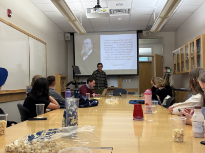 Winner Cody Daniels giving his rant on the Deseret Alphabet.