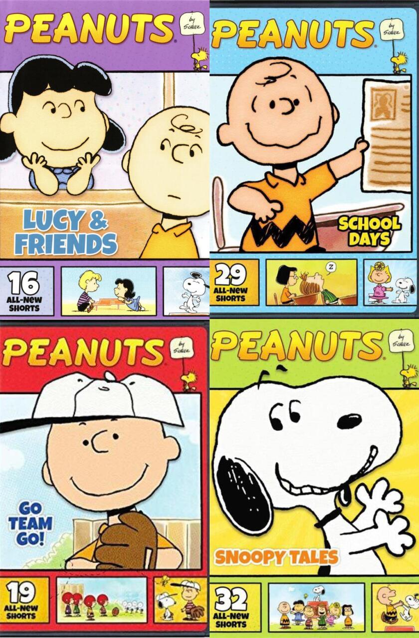 Peanuts DVD covers with some of the Peanuts characters on it.
