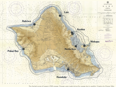 The charted course of Iosepa’s 2024 voyage. Changes were made during the voyage due to weather. Graphic by Moevai Tefan.