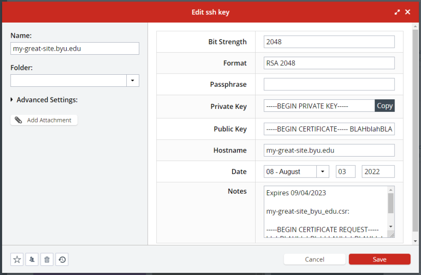 LastPass - add SSH information