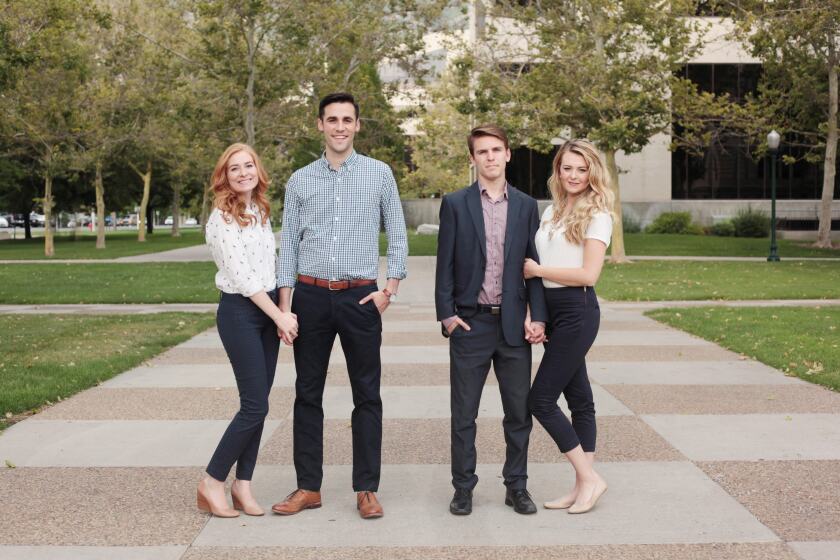 Owners of Provo Bride Kassidy and Jordan Gunderson pose with co-creators Kelsey and Robert Flores.