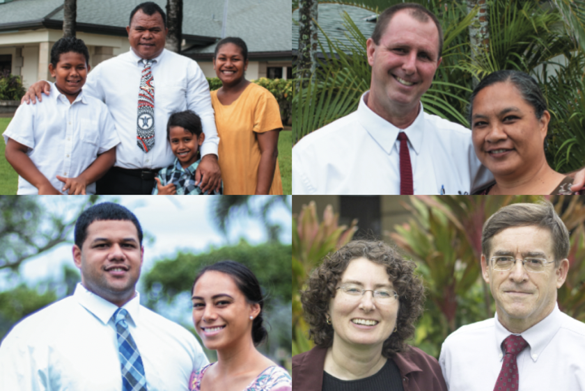Three couples and one couple with their two kids pose for their portrait photos wearing formal clothes.