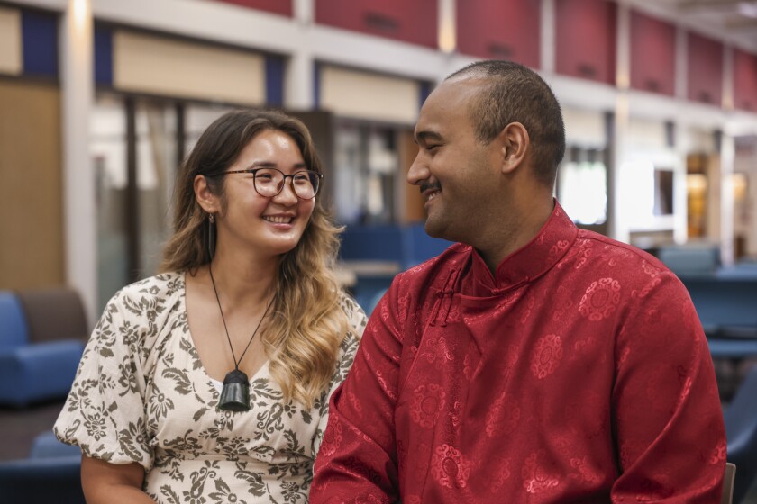 Enkhmaa “Emma” Gemmell and her husband at the Aloha Centre