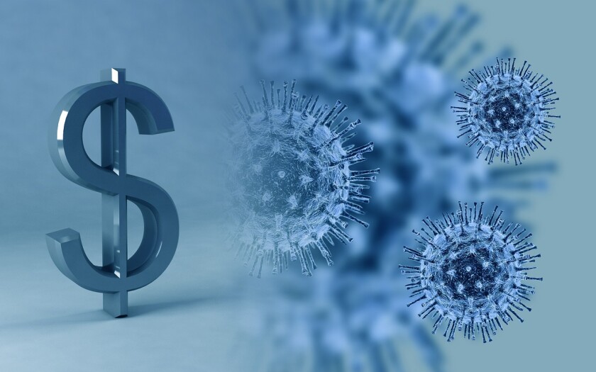 dollar sign next to a virus