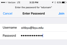 Eduroam Login Screen – iPhone